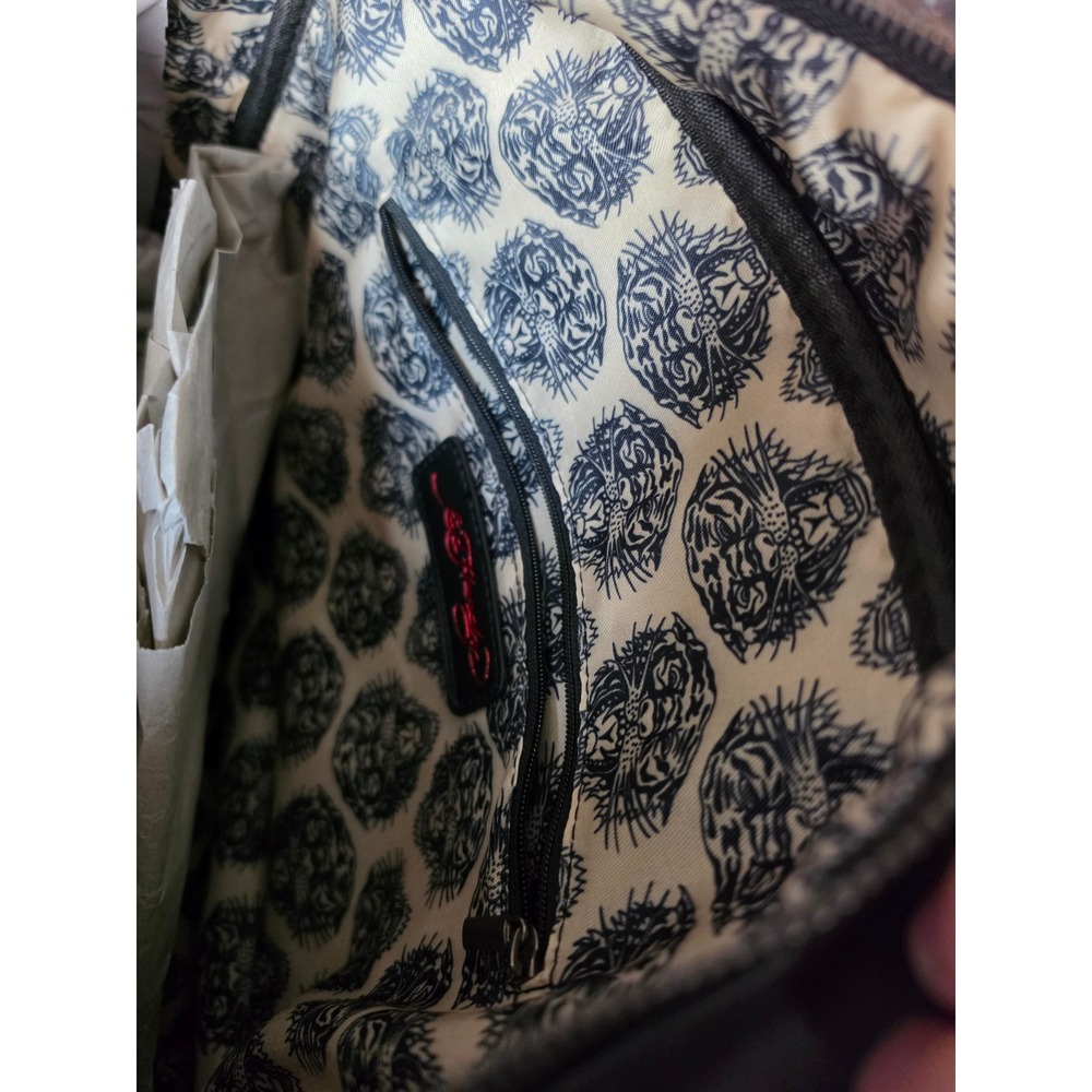 Ed Hardy Black Tattoo Graphic Satchel Bag Tiger Eagle Studded Y2K Bowler Bag - Picture 5 of 5